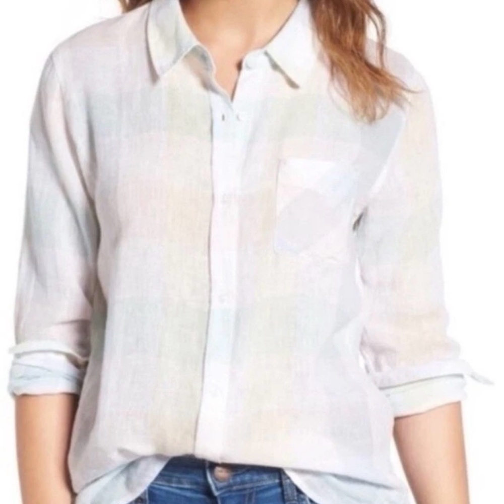 Rails Charli Linen Button Down Pastel Plaid Lightweight Shirt Small